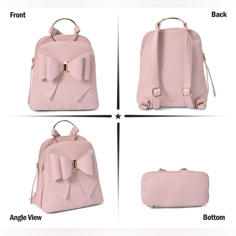 NEW!!! Vegan Leather Bowtie Pink Backpack Hand Bag - Picture 5 of 12